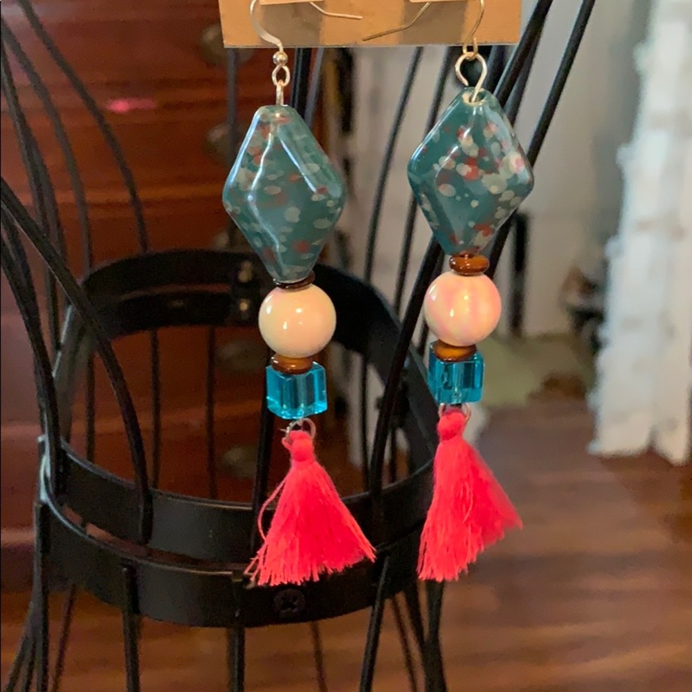 4” long gemmed earrings with tassels